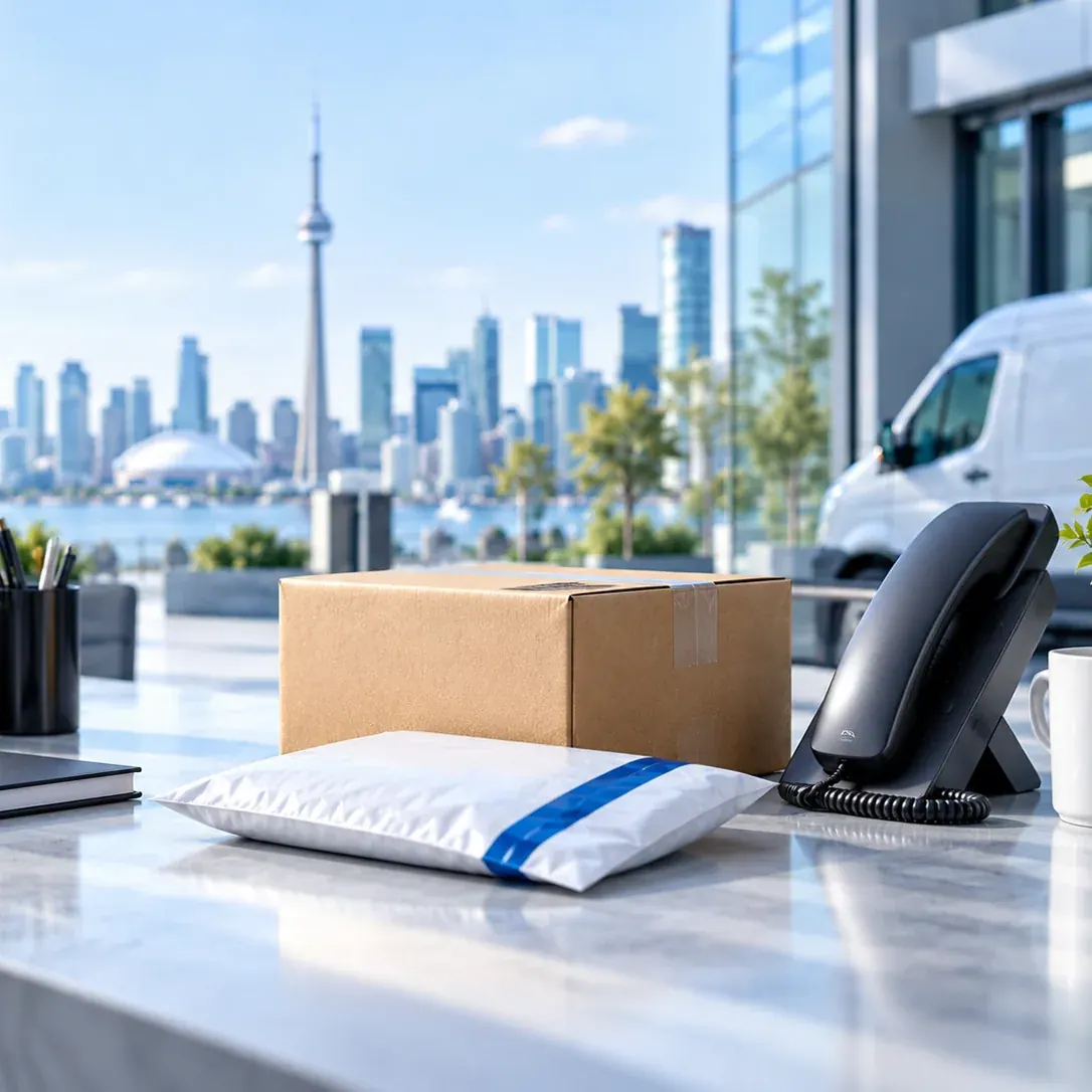 Illustration d’un téléphone et d’un colis pour les demandes liées à la confidentialité.